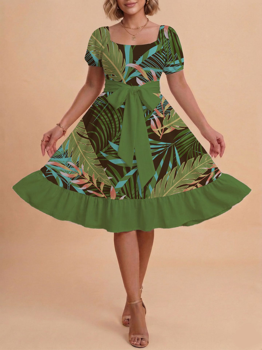 Damen Verspieltes Maxikleid mit Bärenmuster und taillierbarem Band R&B
