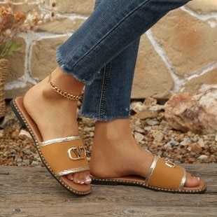 Damen modische Riemchen-Sandalen mit goldenen Details R&B