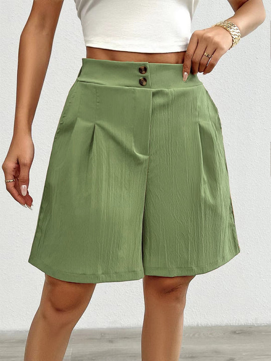 Damen Elegante Shorts mit Knopfverschluss und faltigem Design R&B