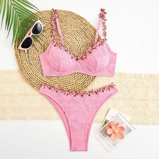 Damen Bikini-Set mit floralen Akzentstickereien R&B