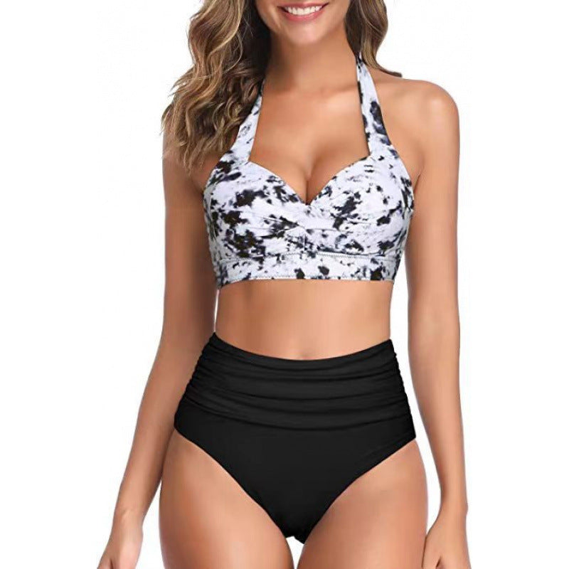 Damen Hochtaillierter Karobikini mit gerafftem Oberteil R&B
