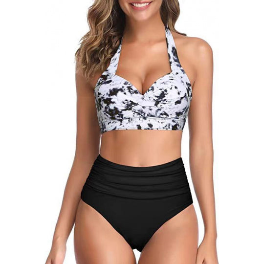 Damen Hochtaillierter Karobikini mit gerafftem Oberteil R&B