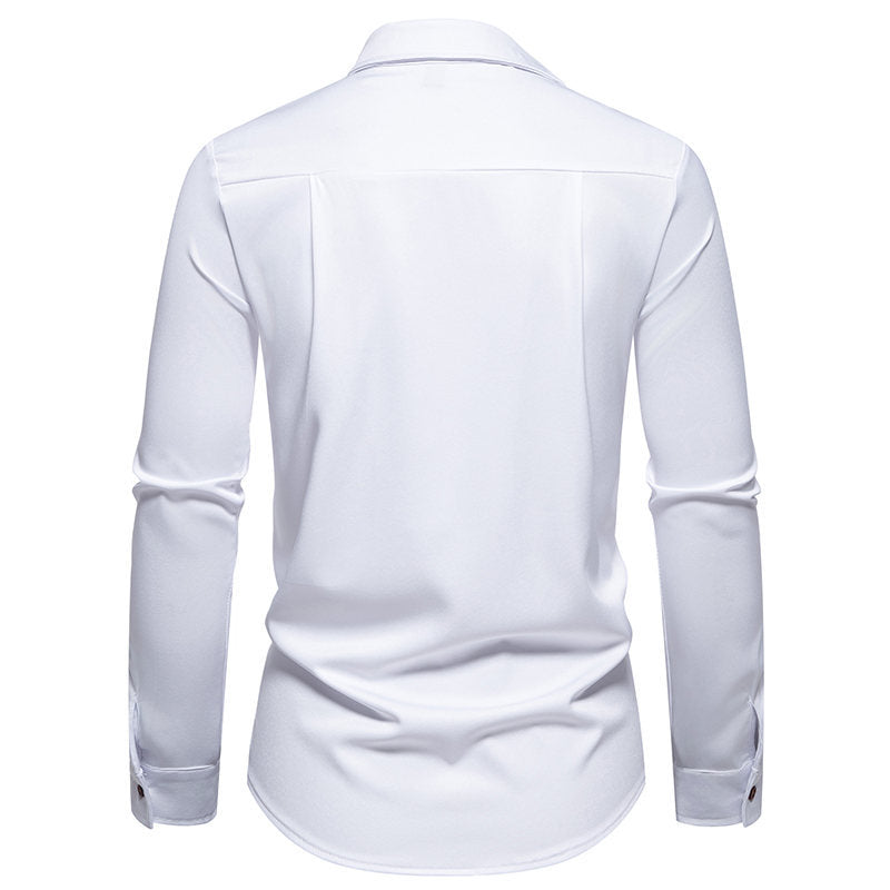 Herren Modisches Langarm-Hemd mit asymmetrischem Kragen und eleganten Knopfdetails