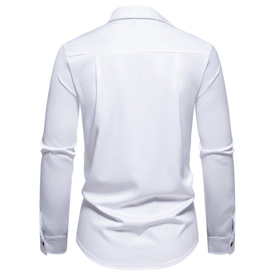 Herren Modisches Langarm-Hemd mit asymmetrischem Kragen und eleganten Knopfdetails R&B
