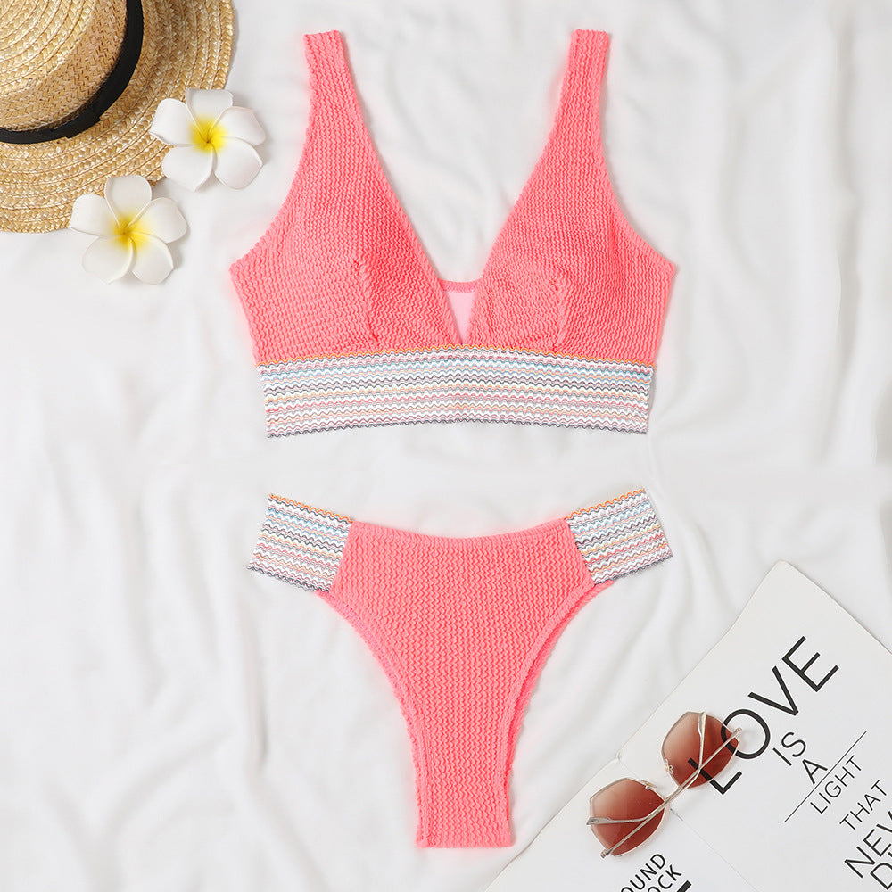 Damen Bikini-Set mit modernem V-Ausschnitt und strukturiertem Material R&B