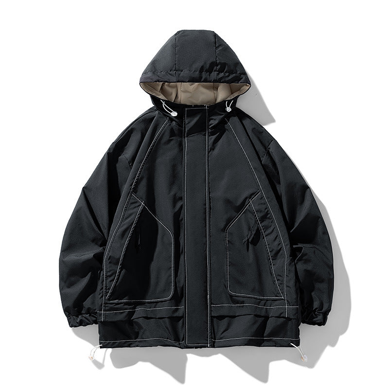 Herren winddichte praktische Outdoor-Jacke mit verstellbarer Kapuze und großen Taschen R&B