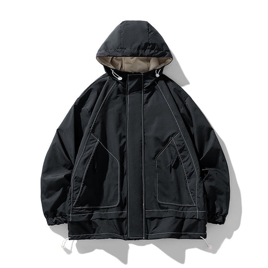 Herren winddichte praktische Outdoor-Jacke mit verstellbarer Kapuze und großen Taschen R&B