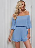 Damen Off-Shoulder Jumpsuit mit eleganten Rüschendetails und elastischem Bund R&B