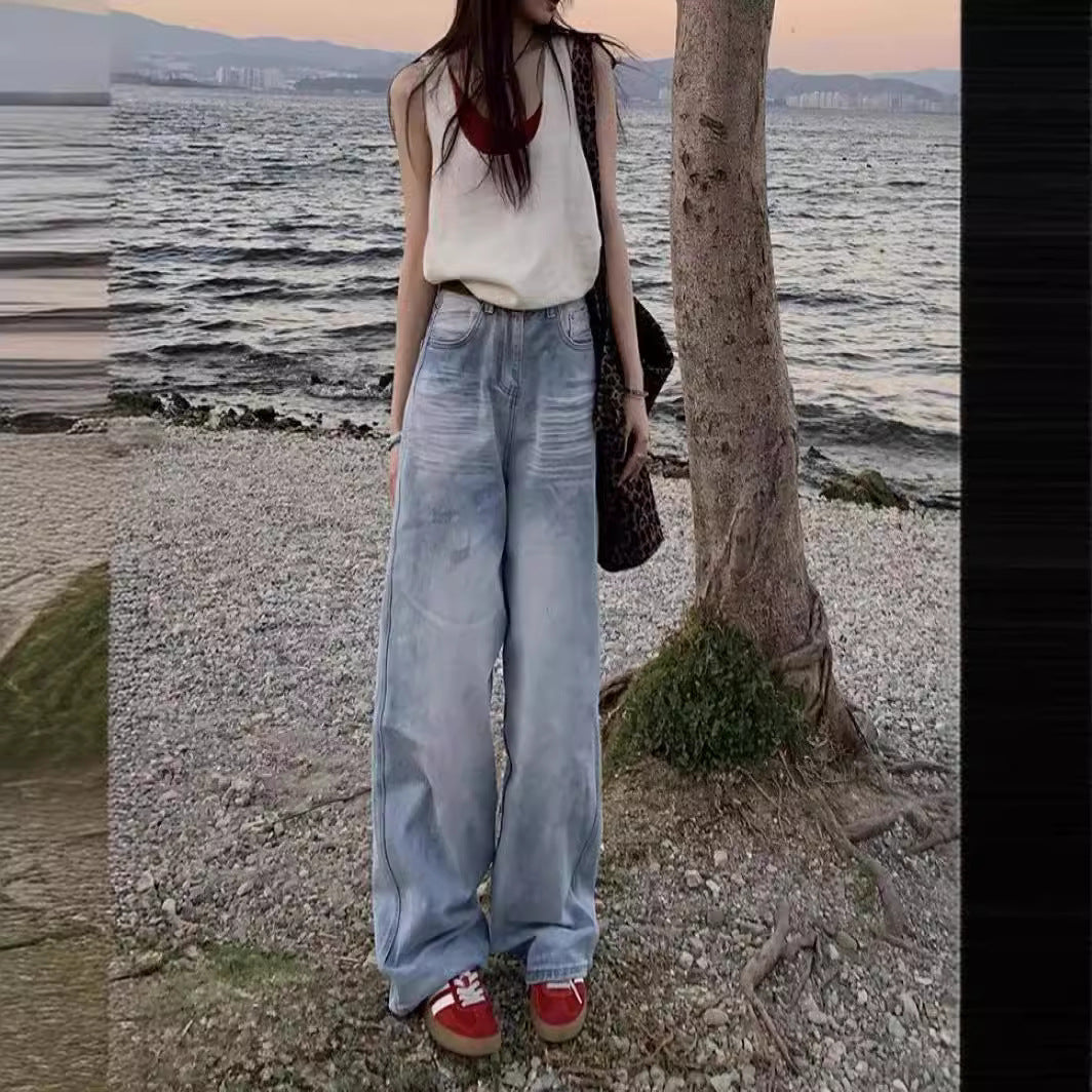 Damen Weite Denim-Hose mit lässigem Schnitt und individuellen Waschungen R&B