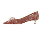 Damen Elegante Ballerinas mit funkelndem Schmuckdetail und stabilem Blockabsatz R&B