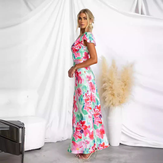 Damen Maxi-Kleid mit floralem Design und fließender Silhouette R&B