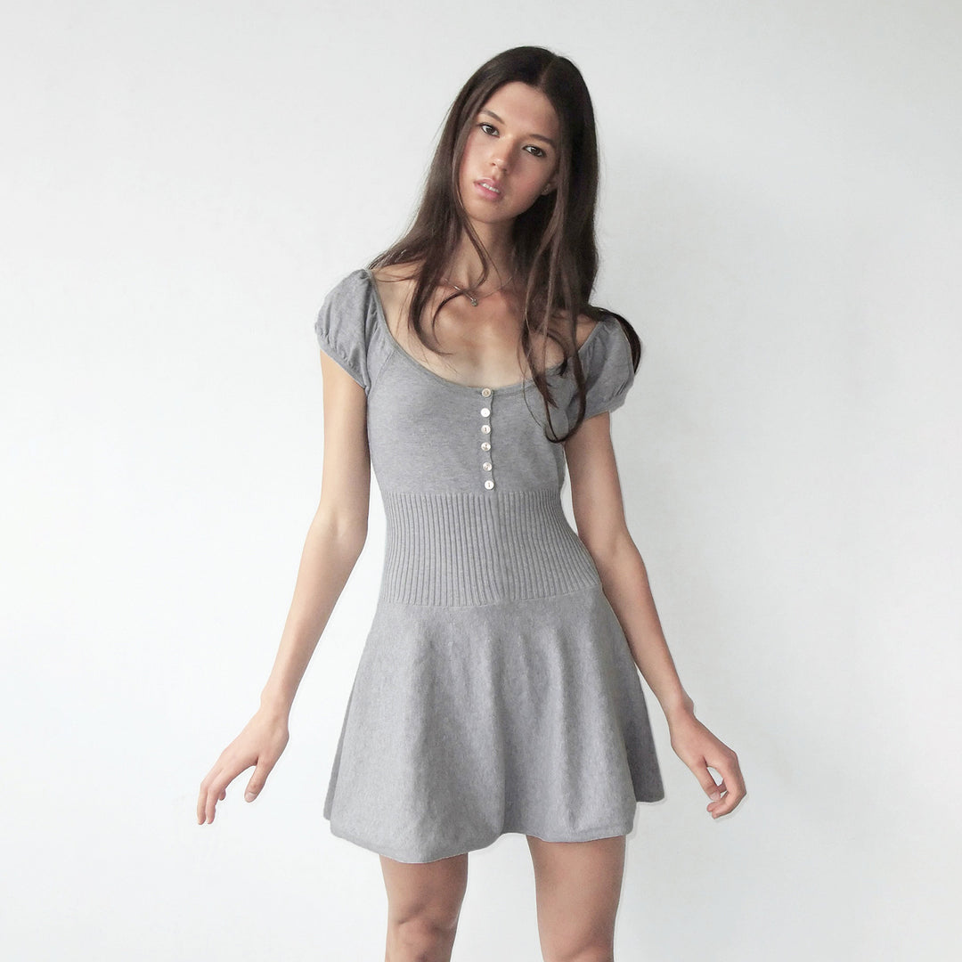Damen elegantes Kleid mit Puffärmeln und Knopfleiste R&B