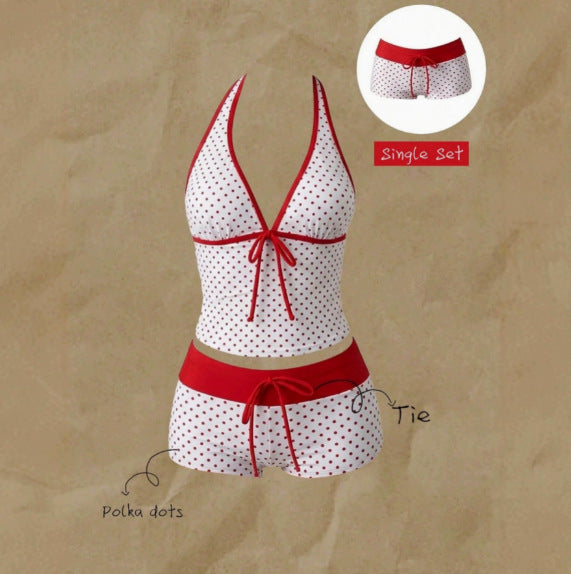 Damen Tankini mit modischem Punktmuster und verstellbarem Halter R&B