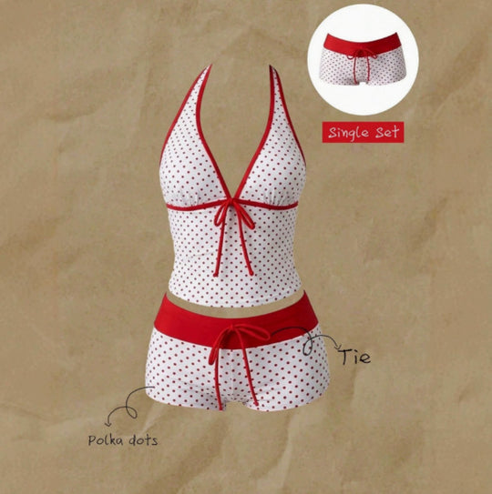 Damen Tankini mit modischem Punktmuster und verstellbarem Halter R&B