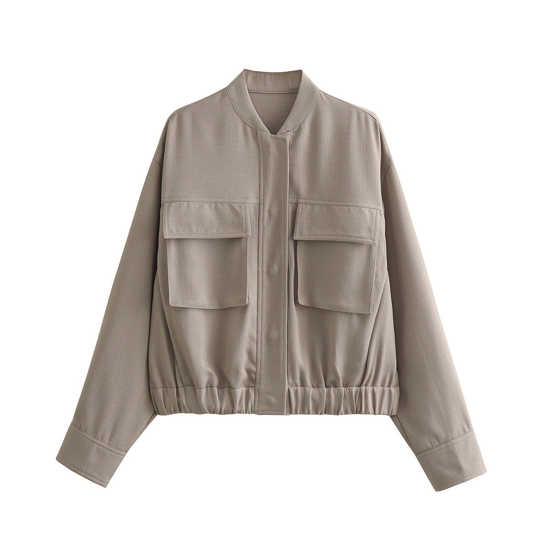 Damen elegante Utility-Jacke mit großen Taschen und elastischem Saum R&B
