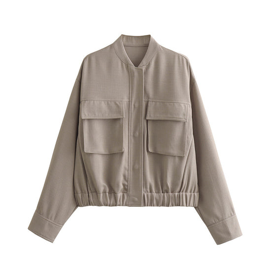 Damen elegante Utility-Jacke mit großen Taschen und elastischem Saum R&B