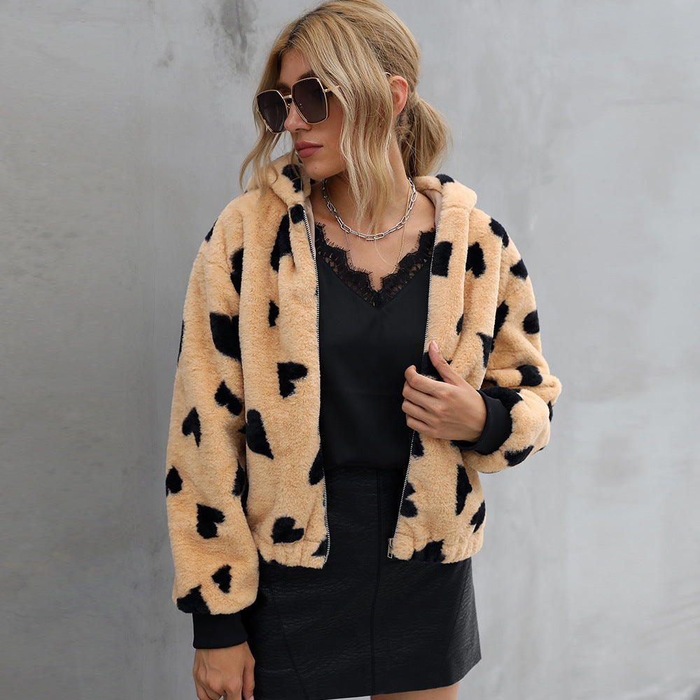 Damen Kuschelige Jacke im farbenfrohen Herzdesign R&B