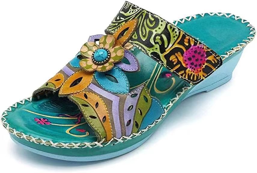 Damen komfortable Riemensandalen mit floralem Design und dekorativen Akzenten R&B