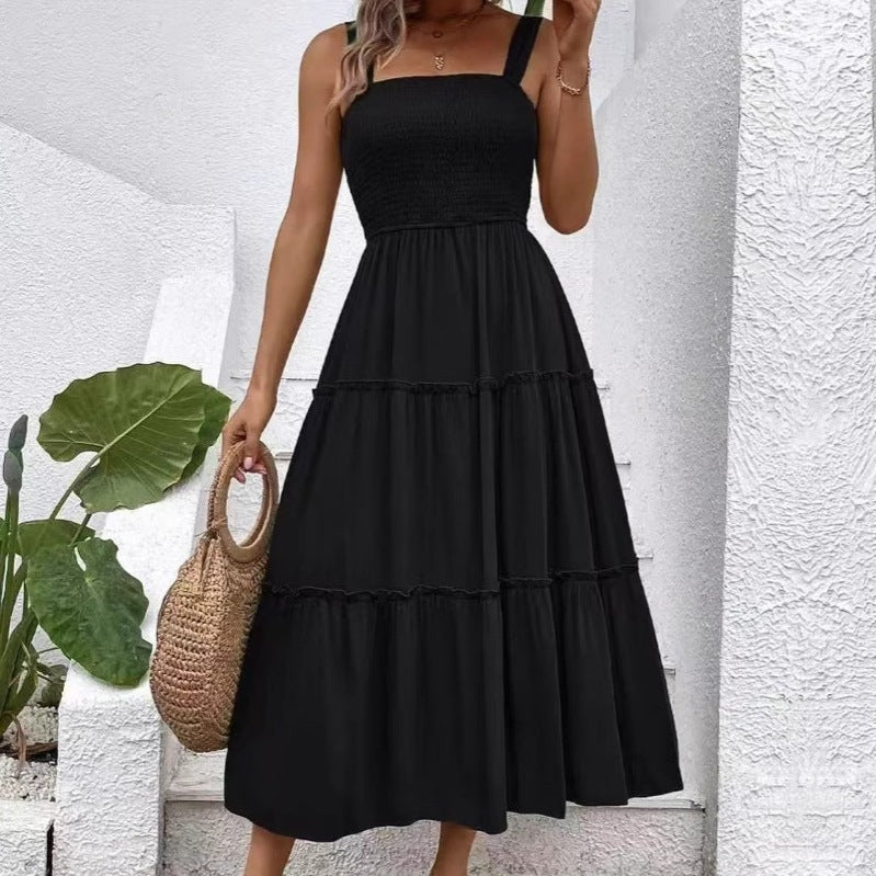 Damen Maxikleid mit elastischem Bustier und fließendem Rock R&B
