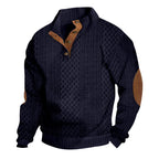 Herren nan gehobener Strickpullover mit Rautenmuster, hohem Rippkragen, knöpfbarer Latzleiste und Lederbesatz an Ellenbogen R&B
