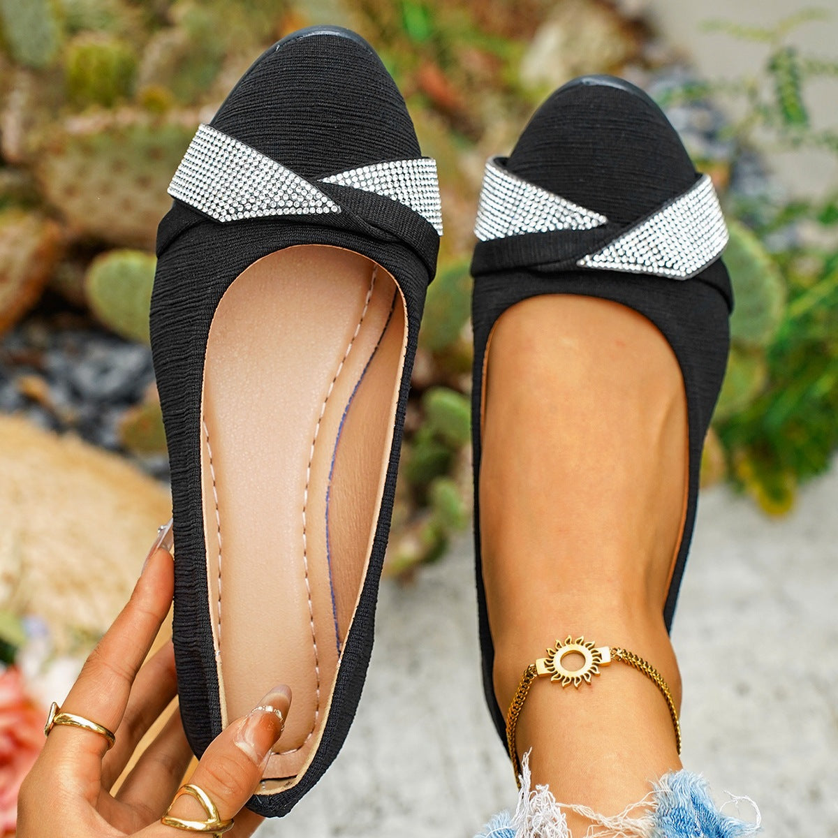 Damen Ballerinas mit funkelndem Strassband R&B