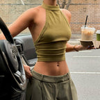 Damen High-Neck Crop-Top aus elastischem Material R&B