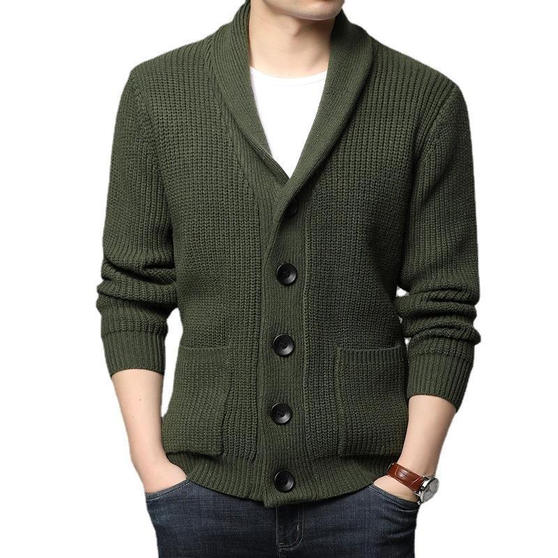 Herren kuschelige Strickjacke mit schickem Kragen und funktionalen Taschen R&B