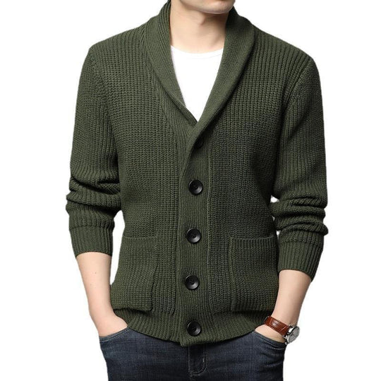 Herren kuschelige Strickjacke mit schickem Kragen und funktionalen Taschen R&B