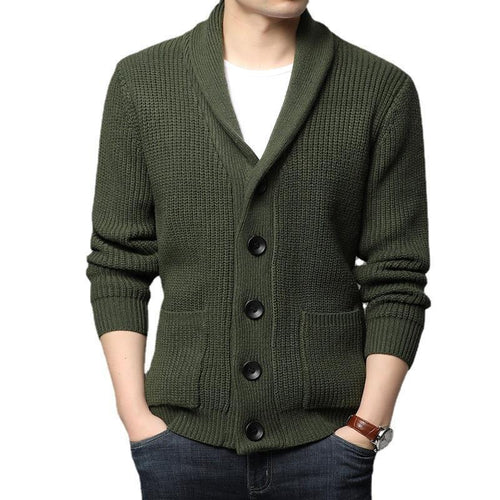 Herren kuschelige Strickjacke mit schickem Kragen und funktionalen Taschen R&B