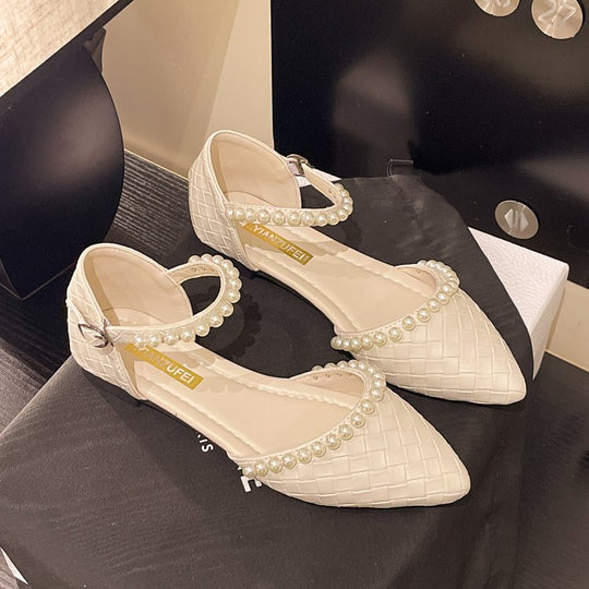 Damen elegante Ballerinas mit perlverziertem Riemen R&B