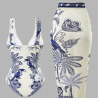 Damen Einteiliger Badeanzug mit floralem Design und elegantem Wickelrock R&B