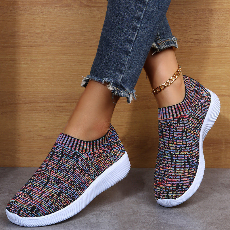 Damen Slip-On Sportschuhe mit atmungsaktiver Strick-Oberfläche und rutschfester Sohle R&B