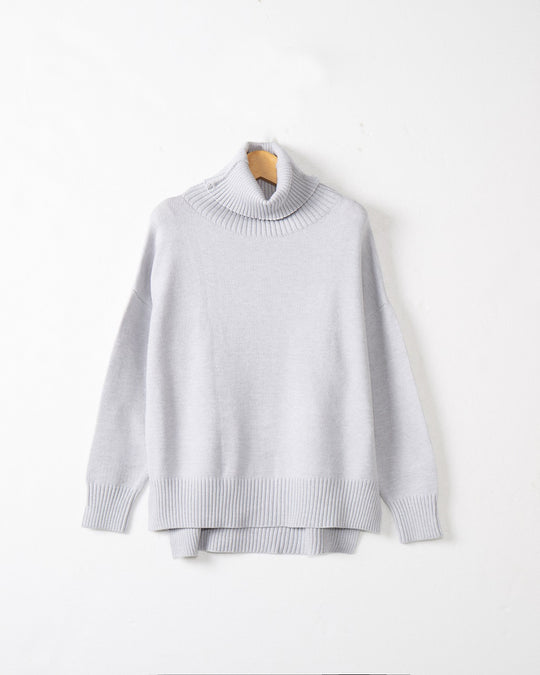 Damen gemütlicher Pullover mit Stehkragen und weitem Schnitt R&B