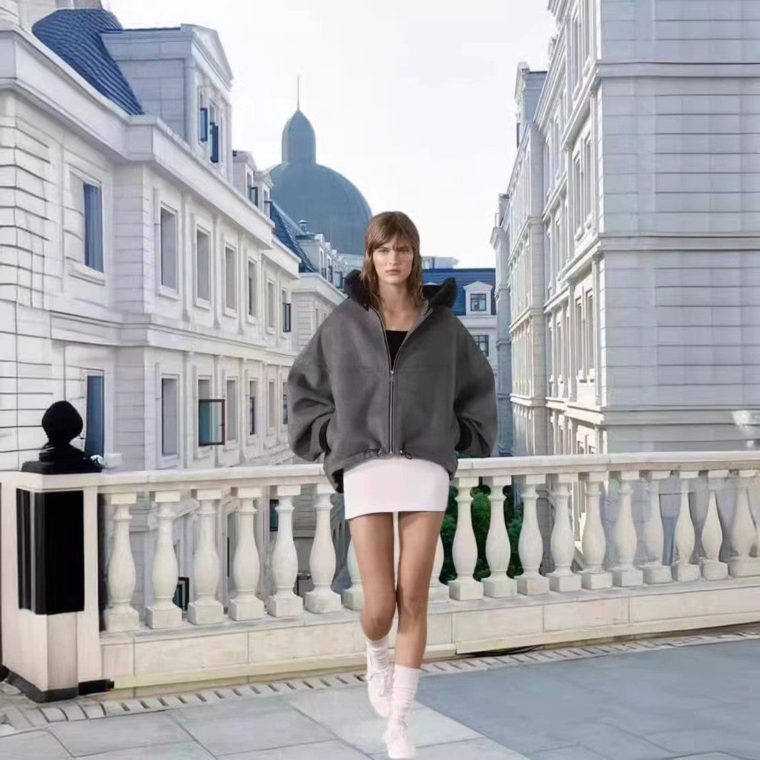 Damen modische Übergangsjacke mit kuscheliger Innenseite und verstellbarem Saum R&B