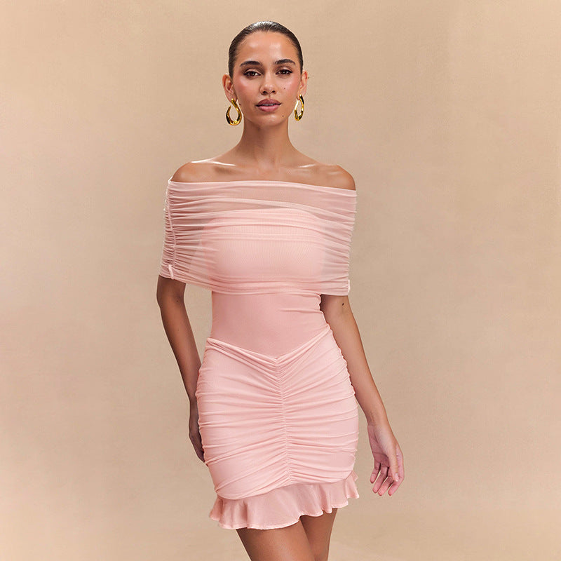 Damen Mini-Wickelkleid mit elegantem Off-Shoulder Design und raffinierten Rüschendetails R&B