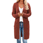 Damen Langer Strickcardigan mit Zopfdesign und praktischen Taschen R&B