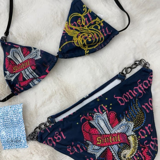 Damen Triangel-Bikini mit auffälligem Grafikumrandung R&B