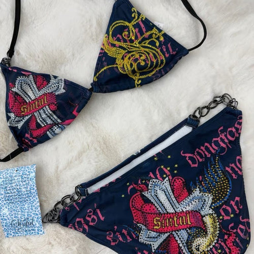 Damen Triangel-Bikini mit auffälligem Grafikumrandung R&B