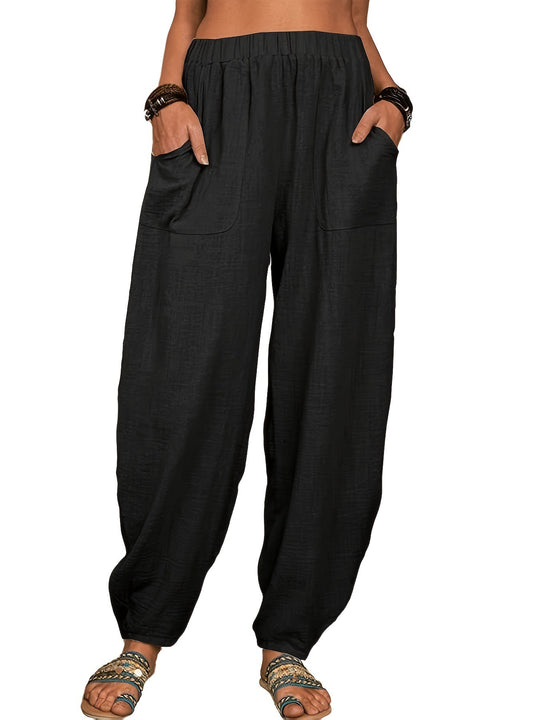 Damen Luftige Palazzo-Hose mit praktischen Seitentaschen und elastischem Bund R&B
