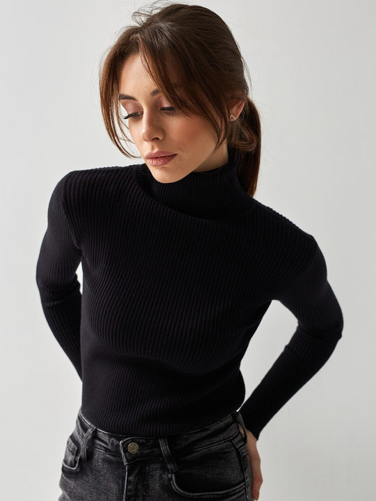 Damen Rollkragenpullover mit geripptem Design und lässigem Schnitt R&B