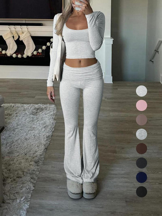 Damen Sportliches Set mit langärmligem Oberteil und weiter Hose R&B