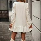 Damen Strickkleid mit Puffärmeln und dekorativem Rüschensaum R&B