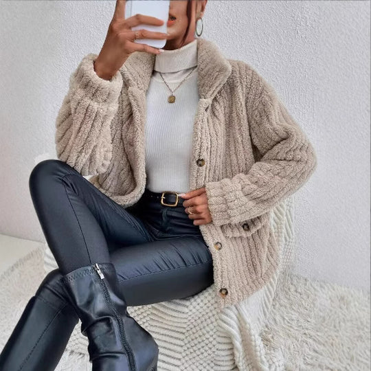Damen Kuschelige Fleecejacke mit aufgesetzten Taschen R&B