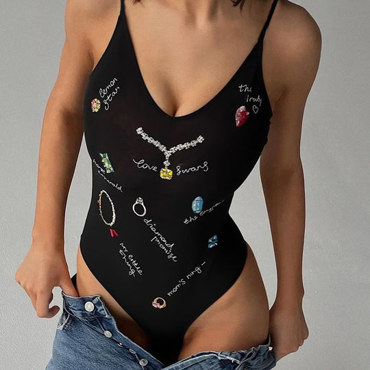 Damen Einteiler Badeanzug mit kreativen Schmuck-Prints R&B