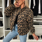 Damen kuschelige Leopardenjacke im Retro-Stil R&B