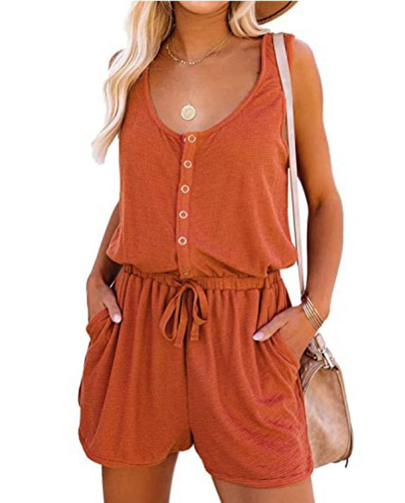 Damen Jumpsuit mit knöpfbarem Dekolleté und praktischen Taschen R&B
