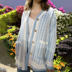 Damen Strickcardigan mit klassischem Hahnentritt-Muster und Knopfleiste R&B