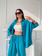 Damen Oversized Hemdbluse aus leichtem Material mit Knopfleiste R&B
