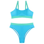 Damen Sport Bikini-Set mit hohem Bund und breiten Trägern R&B