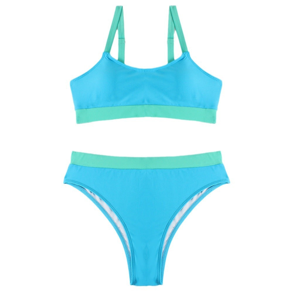 Damen Sport Bikini-Set mit hohem Bund und breiten Trägern R&B